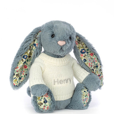 Blossom Dusky Blue Bunny with Personalized Cream Jumper