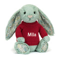 Blossom Sage Bunny with Personalized Red Jumper